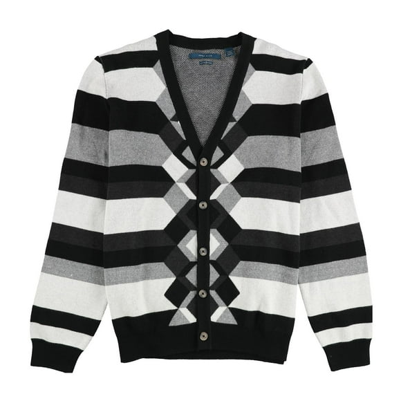 Perry Ellis Womens Square Smocked Hem Crochet Cardigan Sweater, Grey, X-Large