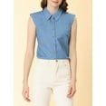 thumbnail image 5 of INSPIRE CHIC Women's Cap Sleeve Work Turn Down Collar Button Shirt Tank Top, 5 of 6
