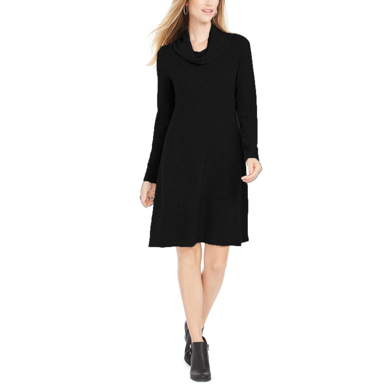 black cowl neck sweater dress