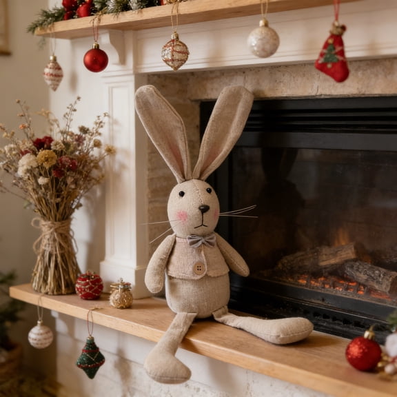 Giunmcul Cute Bunny Plush Doll Handmade Fabric Rabbit Figurine Spring Easter Home Decor Table Shelf Centerpiece Gift 12.59 in Tall 1 Pack