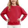 thumbnail image 4 of Cotton Sweatshirts for Girls Crewneck Plain Pullover with Pockets Side Split Hem Casual Long Sleeve Fall Tops (11 Years, Red), 4 of 7