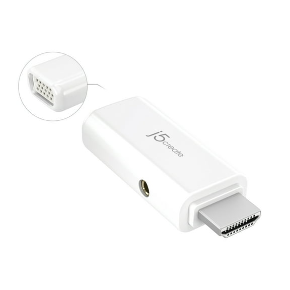 j5create HDMI to VGA Video Adapter Cable Connector with Audio supports resolution 1920 x 1080, JDA203