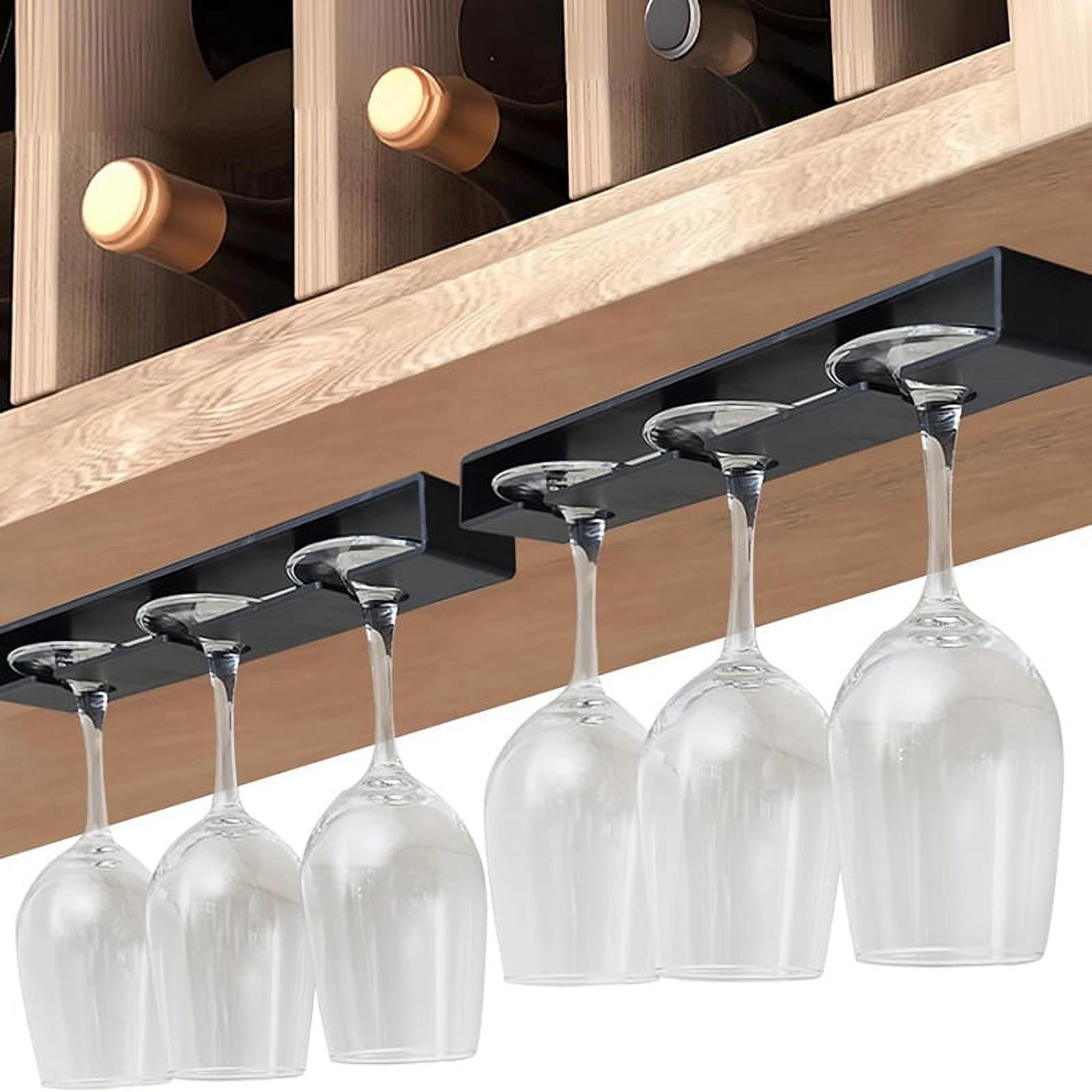 2 Pièces Porte-Verres à Pied Suspendu Sous Armoire - Support Verres à Vin Noir Pour Cuisine
