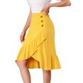 thumbnail image 1 of INSPIRE CHIC Falda asimétrica con dobladillo con volantes de color sólido y cintura alta con decoración de botones para mujer Amarillo L, 1 of 6