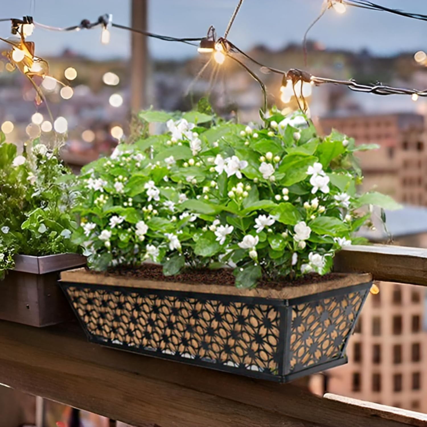 24 Inch 2 Pack Railing Planter Box with Adjustable Bracket,Window Planter Boxes Outdoor for Porch,Balcony Planters Railing Hanging,Fence,Patio Hanging Planters for Garden