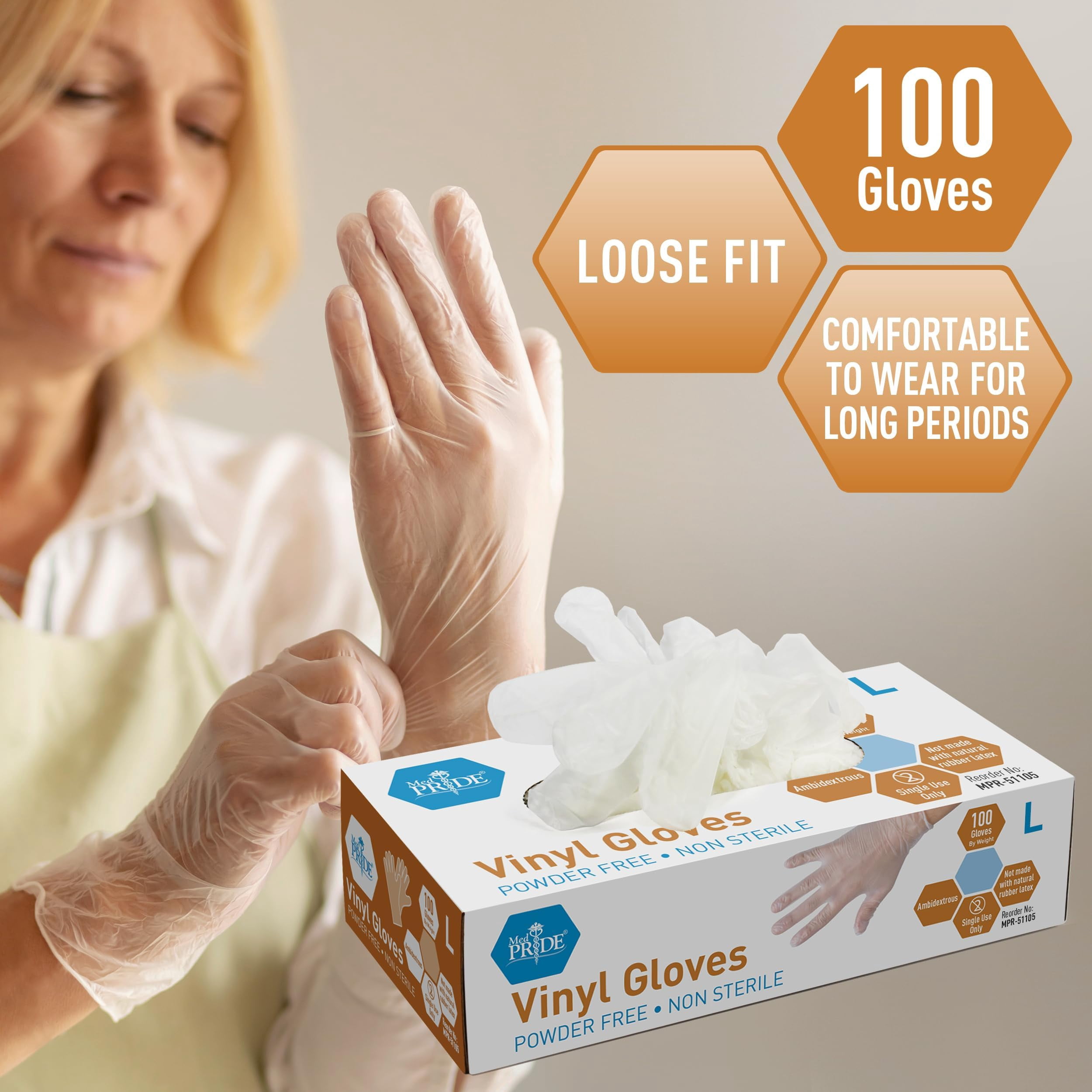 MEDPRIDE Disposable Vinyl Gloves Non-Sterile Powder & Latex Free Gloves, 4.3 Mil 1000-Pack, Large – Durable Cleaning Gloves