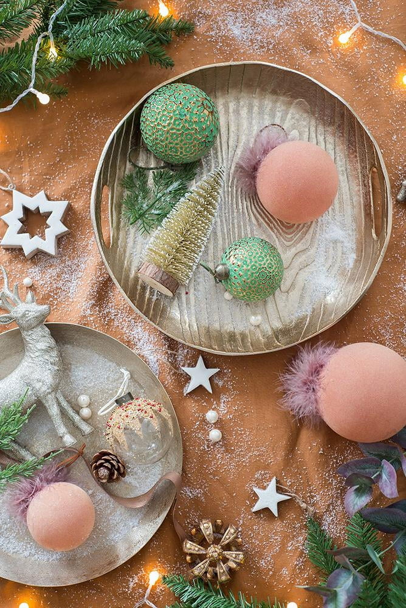 Set of 6 Glass Christmas Ball Ornaments with Flocking and Feather Design by Riccardo Tree Decor