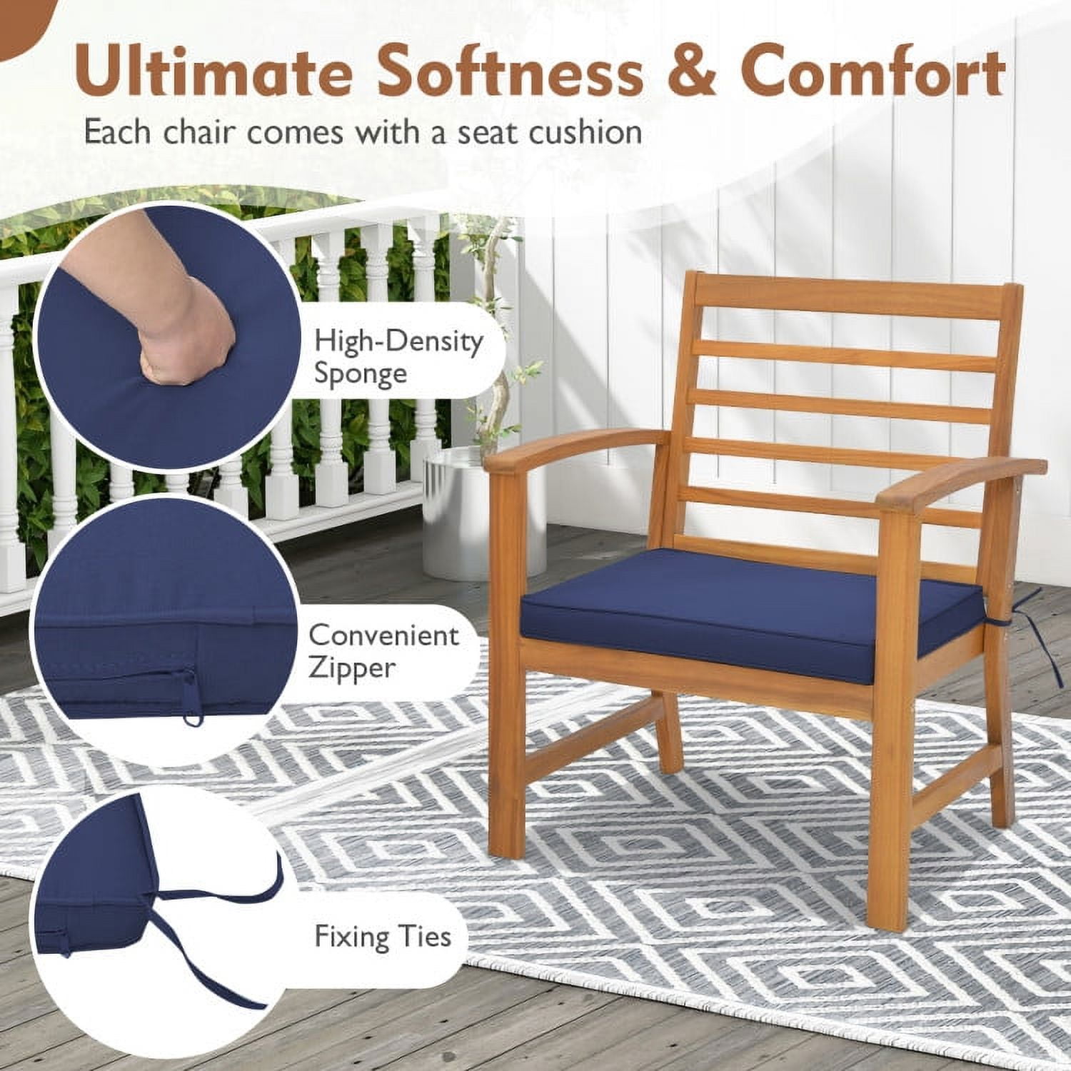 Aimee Lii 3 Pieces Outdoor Furniture Set with Stable Acacia Wood Frame, Patio Furniture Sets, Navy