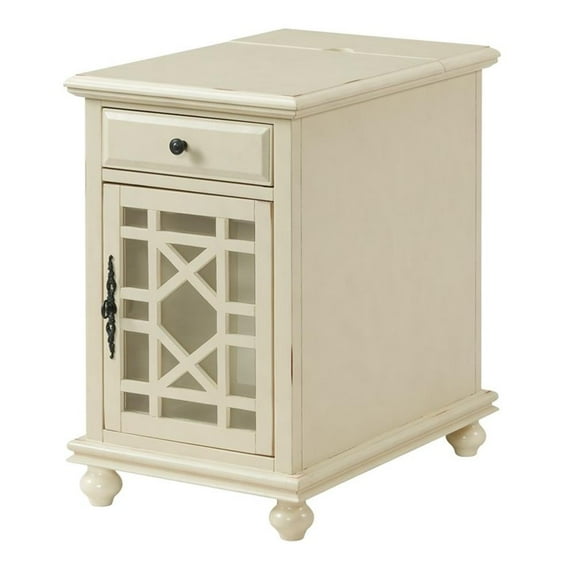 Bowery Hill Traditional Chairside Wood Table in Antique White