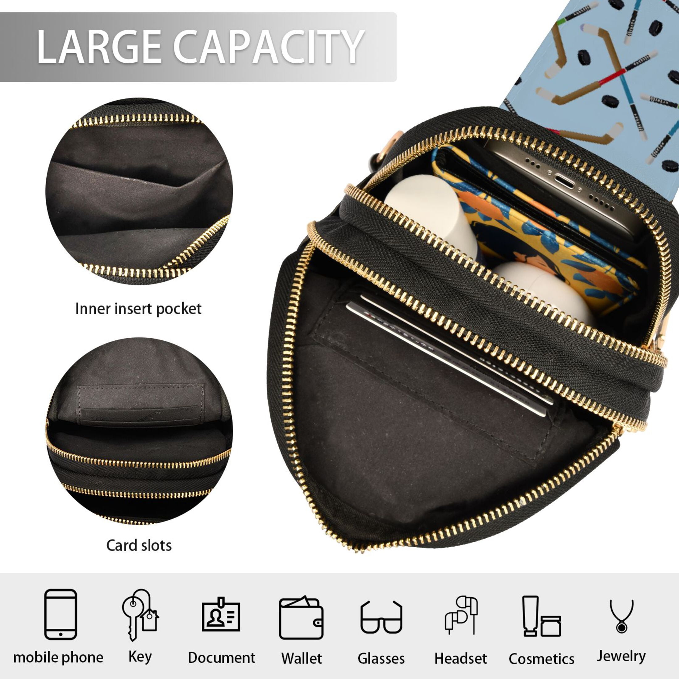 ALAZA Ice Hockey Stick Sling Bag for Women Men Waterproof Crossbody Chest Bags