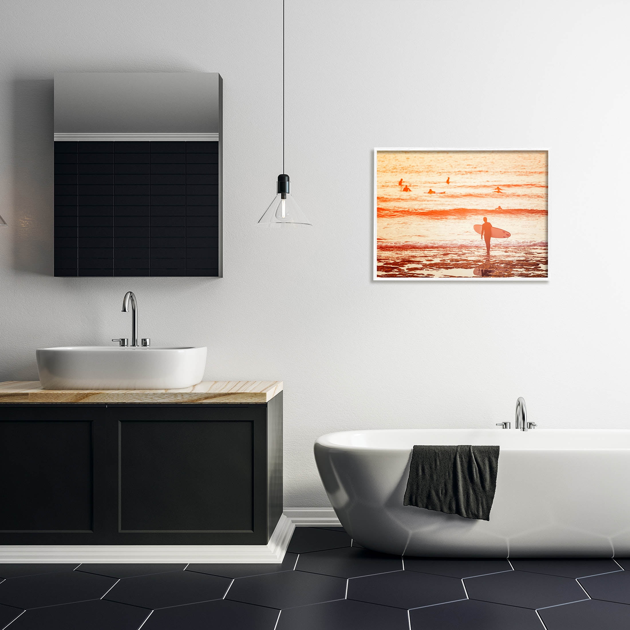 Stupell Industries Surfing Sunset Beach Shore Photograph White Framed Art Print Wall Art, Design by Igor Vitomirov