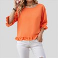 thumbnail image 3 of Towmus Womens 3/4 Sleeve Tops Knit Cotton Ladies Blouses Crew Neck T Shirts for Women Loose Fit Ruffle Sleeve Tunic Tops, L, Orange, 3 of 8