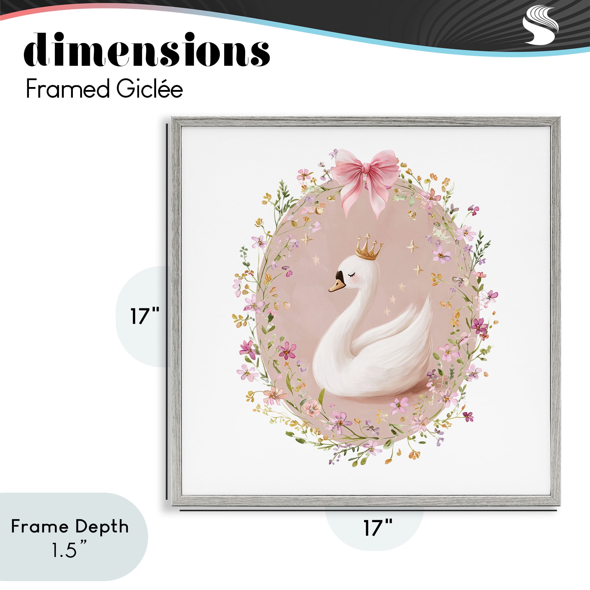 Stupell Industries Queen Swan with Florals Gray Framed Giclee Art, design by Christine Simpson Art