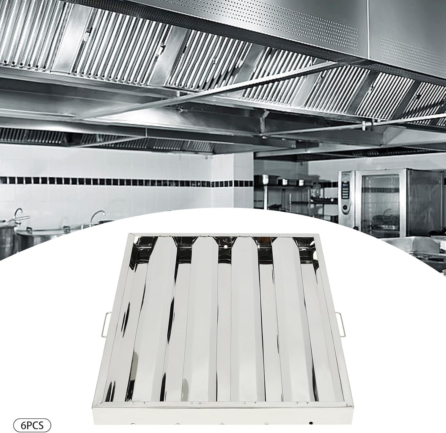 6 Pack Hood Filters 430 Stainless Steel 19.5W x 24.5H Inch, 4 Grooves Commercial Hood Filters, Kitchen Range Hood Filter for Restaurant Kitchen Exhaust Hoods, Square