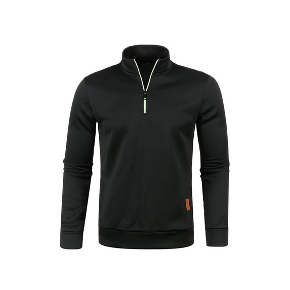 Gureui Men's Autumn Winter Casual Thin Fleeced Tops, Solid/Speckled Pattern Long Sleeve Stand Collar Front Half Zipper Loose Pullover Tops