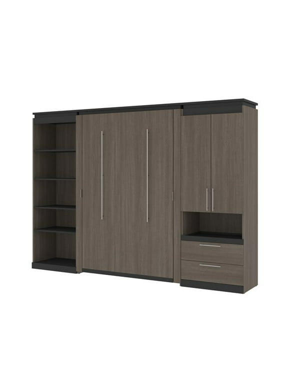 Bestar 116863-000047 118-119 in. Orion Full Size Murphy Bed with Multifunctional Storage&#44; Bark Gray & Graphite