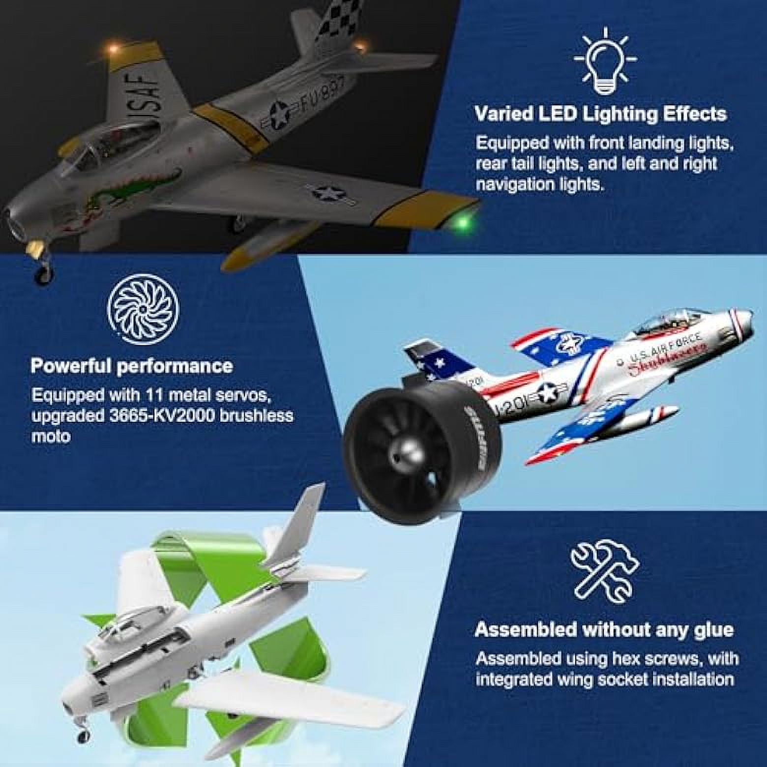 FMS Rc Planes for Adults Remote Control Airplane F-86 The Huff RC Airplane 6CH 80mm Hobby Rc Airplanes PNP (No Radio, Battery, Charger)
