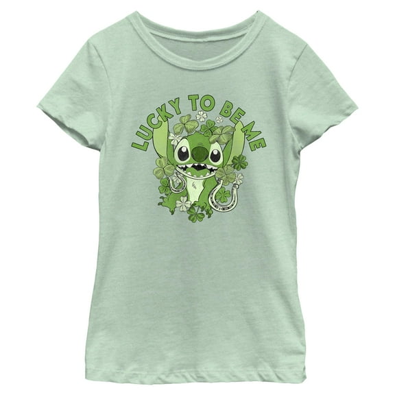 Girls Lilo & Stitch St. Patrick's Day Stitch Lucky to Be Me T Shirt