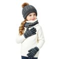thumbnail image 5 of 3 Pcs Kids Winter Hat Scarf Gloves Set Boys Girls Knit Pompom Beanie Fleece Lined Neck Warmer Thick Thermal Ski Sets Black 2-10 Years, 5 of 5