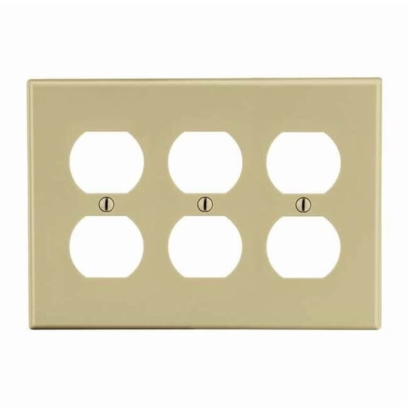 Duplex Receptacle Wall Plate, Number of Gangs: 3 Plastic, Satin Finish, Ivory