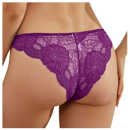 

EHTMSAK Comfort Lace Bikini Briefs Seamless Stretch Panties Mid Waist Invisible Hipster for Women Purple 2XL