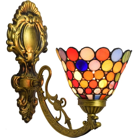 Artistic Style Wall Sconce, Handmade Stained Glass Wall Lamp, E26 Bulb, 6" Width Victorian Decorative Bedside Wall Light for Living Room Bedroom Bathroom Hallway Reading,G