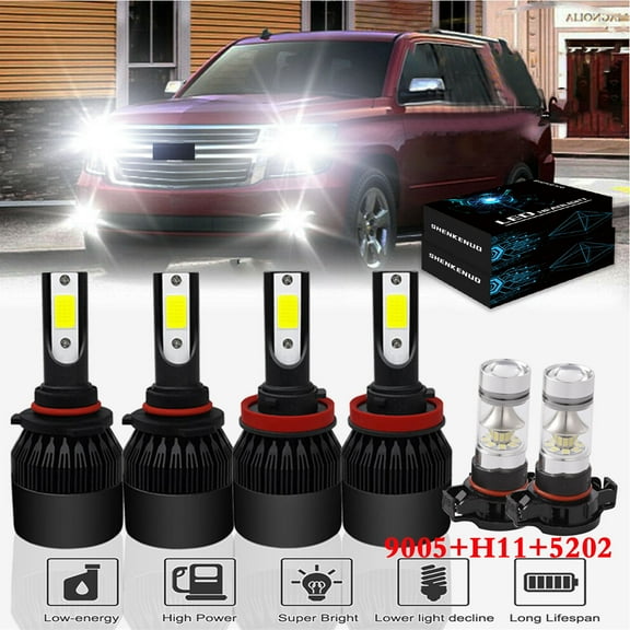 For Chevy Tahoe 2007-2015 LED Headlight Bulbs,9005 High Beam  H11 Low Beam 5202 Fog Beam,6pcs,SHENKENUO