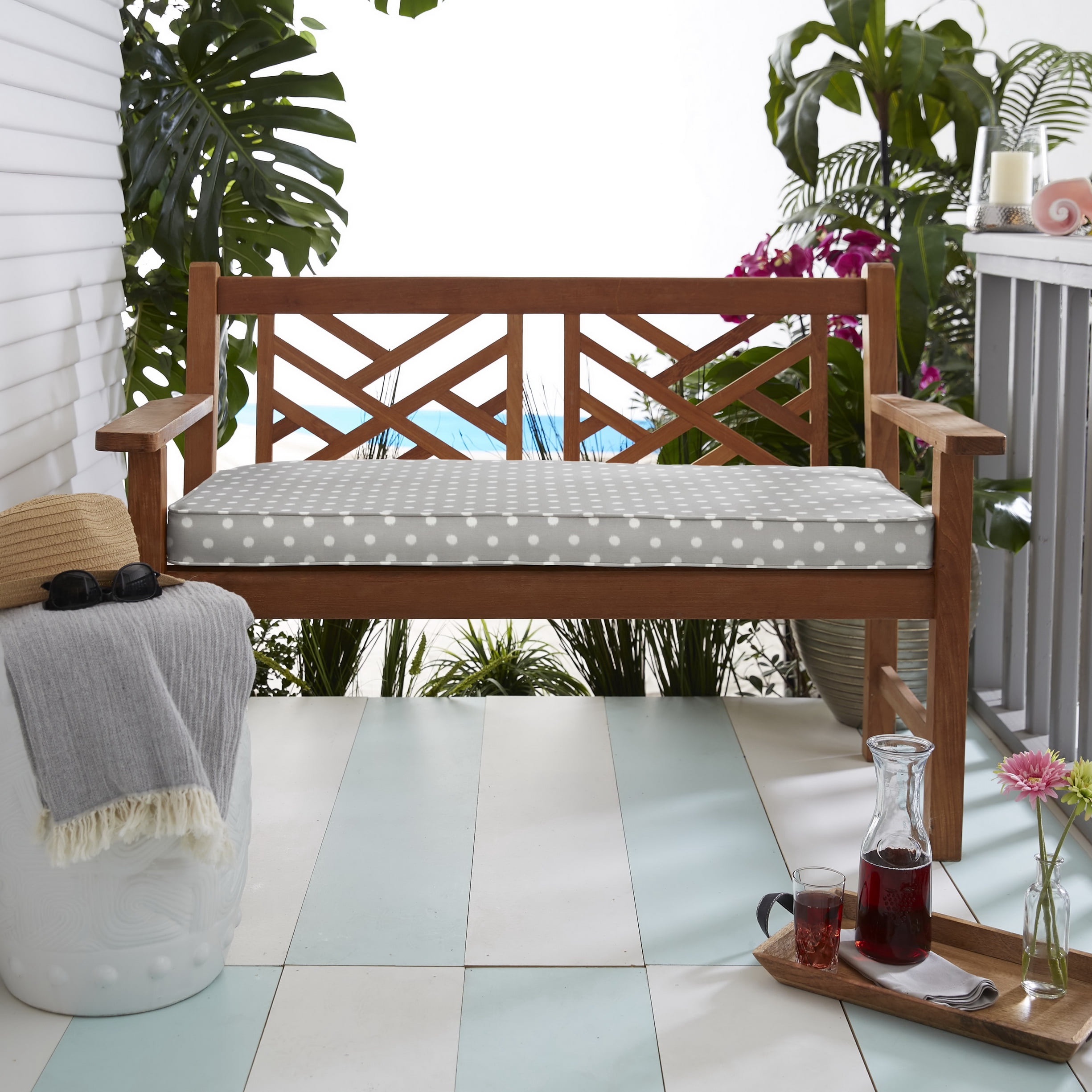 Sorra Home Grey Dots Indoor/Outdoor Bench Cushion with Corded Design