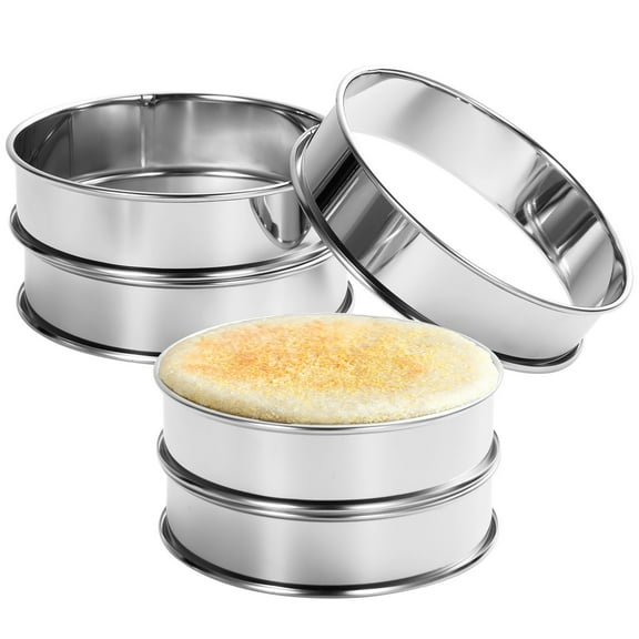 5 Pcs English Muffin Rings, 3.9" Stainless Steel Double Rolled Tart Rings, Nonstick Crumpet Molds, Metal Round Rings for Home Baking, Pastry Cake Molds