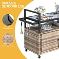 thumbnail image 4 of Dextrus Outdoor Wicker Table with Storage Cabinet, Black Glass Table Top for Patio, Poolside and Backyard (Light Brown), 4 of 5