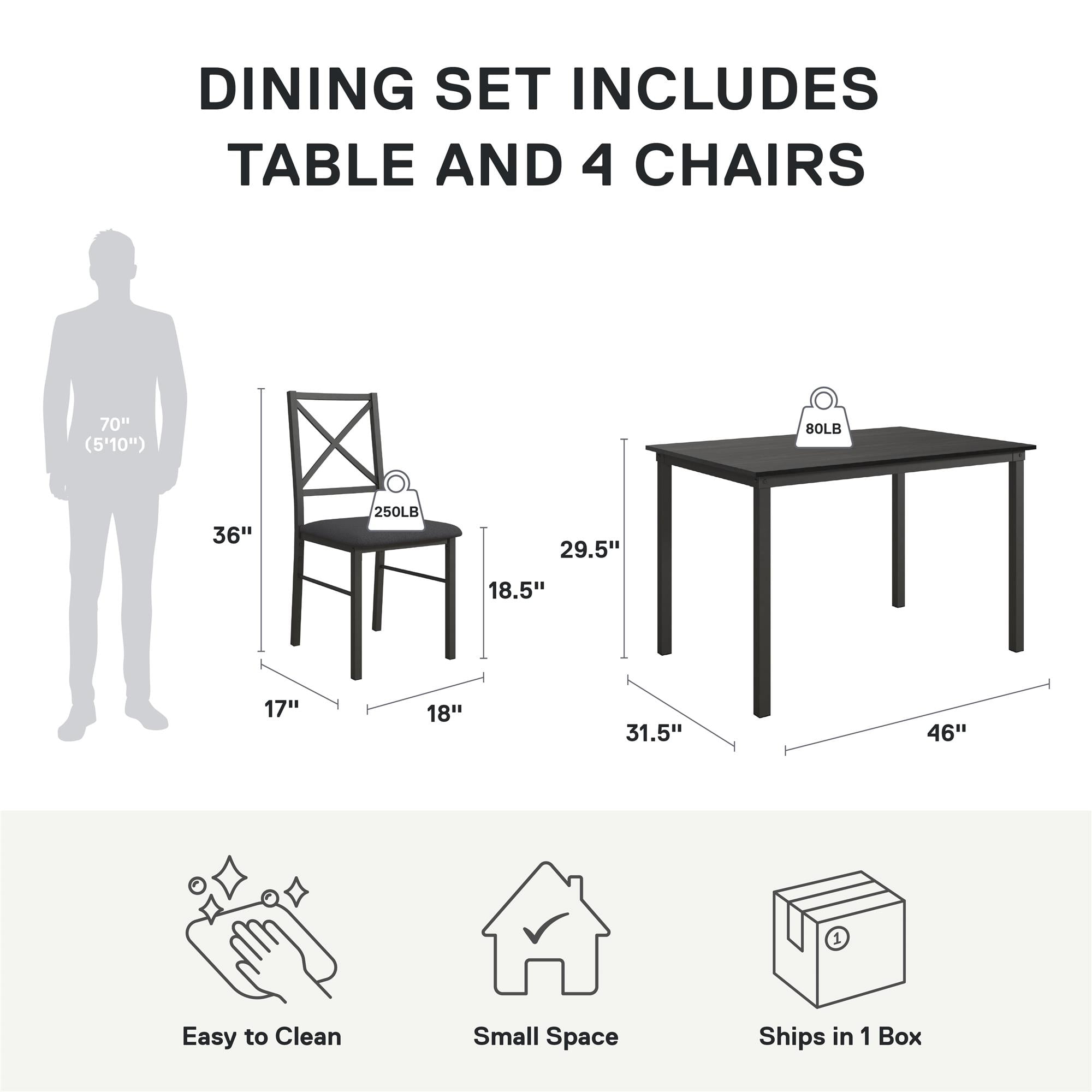 Mainstays 5-Piece Dining Table and Chair Set for 4, Black