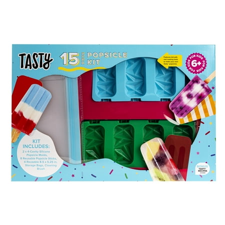 Tasty Kits Popsicle Gadget Set, Includes Molds, Sticks, Storage Bags, Cleaning Brush, Multi-color, 15 Piece