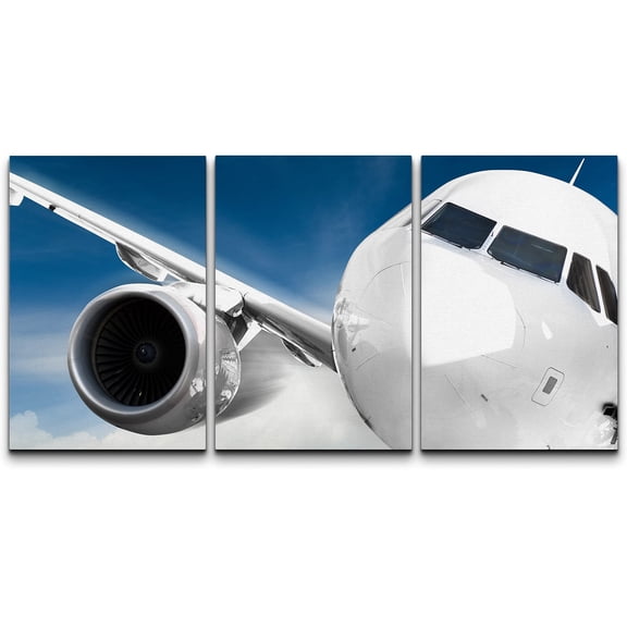 wall26 Canvas Print Wall Art Set White Jumbo Jet in The Blue Cloudy Sky Transportation Skylines Photography Modern Art Contemporary Scenic Dramatic for Living Room, Bedroom, Office - 16"x24&quot