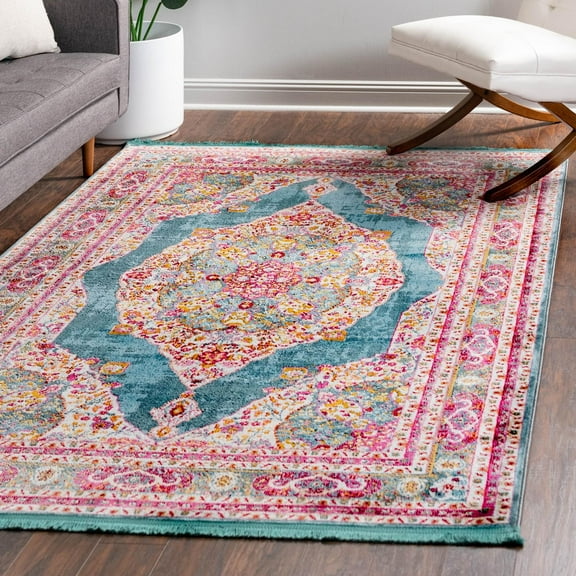 Unique Loom Baracoa Collection Area Rug - Regla (5' 5" x 8' Rectangle Turquoise/Ivory)