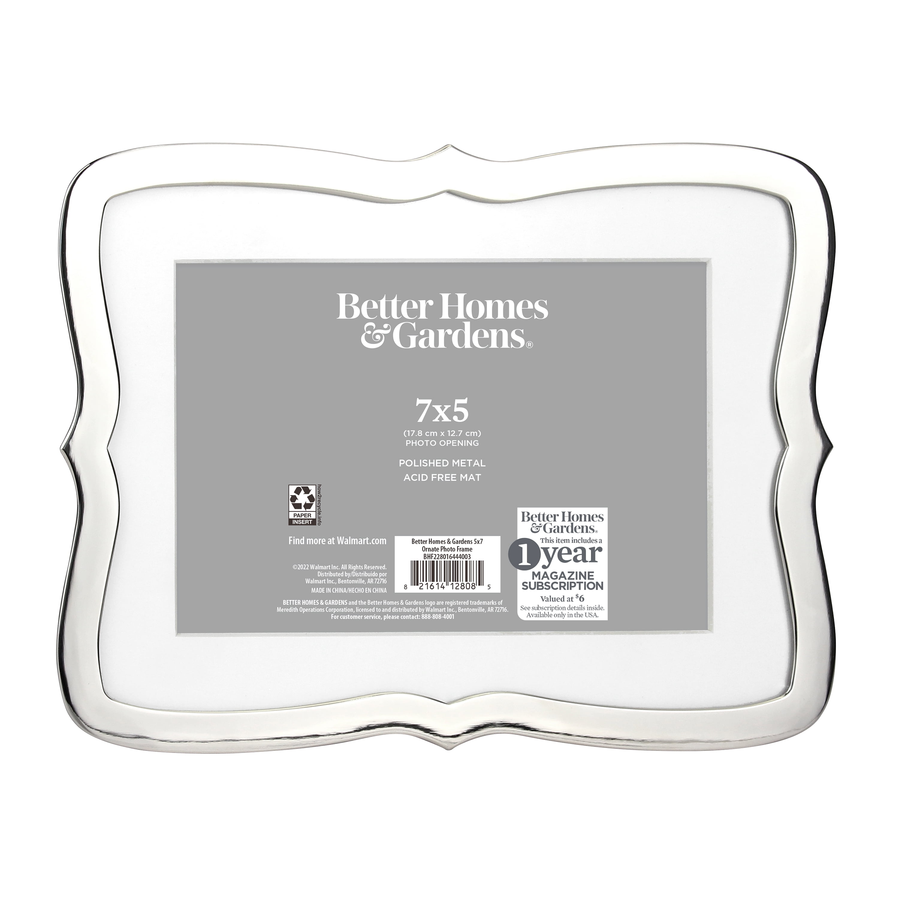(2 pack) Better Homes & Gardens 5 x 7 Ornate Tabletop Picture Frame, Silver