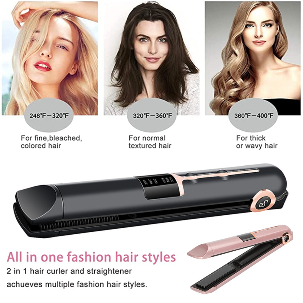 WREA 2 in 1 Curling Iron and Straightener USB Wireless Straightener 3  Adjustable Temperatures Straightener and Curler LED Display 