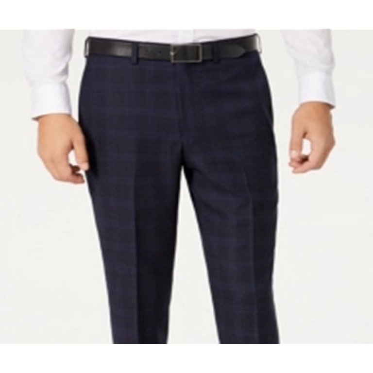 DKNY Men's Modern Fit Stretch Windowpane Suit Separate Pants Blue Size  36X32 