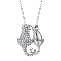 Yoursfs Dainty CZ Love Double Cat Shaped Pendant with Cubic Zirconia Silver Necklace For Women Fashion Jewelry For Birthday Christmas Gifts