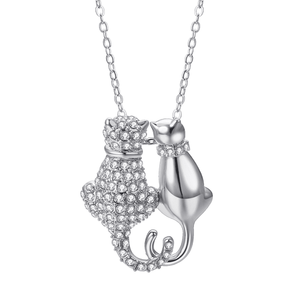 Yoursfs Dainty CZ Love Double Cat Shaped Pendant with Cubic Zirconia Silver Necklace For Women Fashion Jewelry For Birthday Christmas Gifts