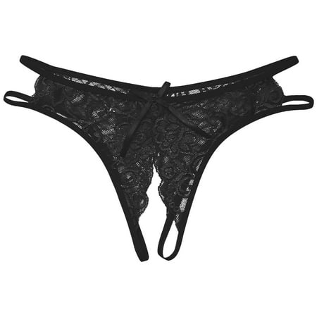 

Odeerbi Rollback Womens Underwear See Through Thongs Erogenous Lace Lingerie Panties Underpants Black