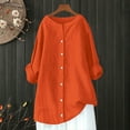 thumbnail image 4 of Orange Tshirts for Womens Daily Casual Linen Shirts Long Sleeve Shirts Tops Casual Blouses Loose Fit Shirt, 4 of 6