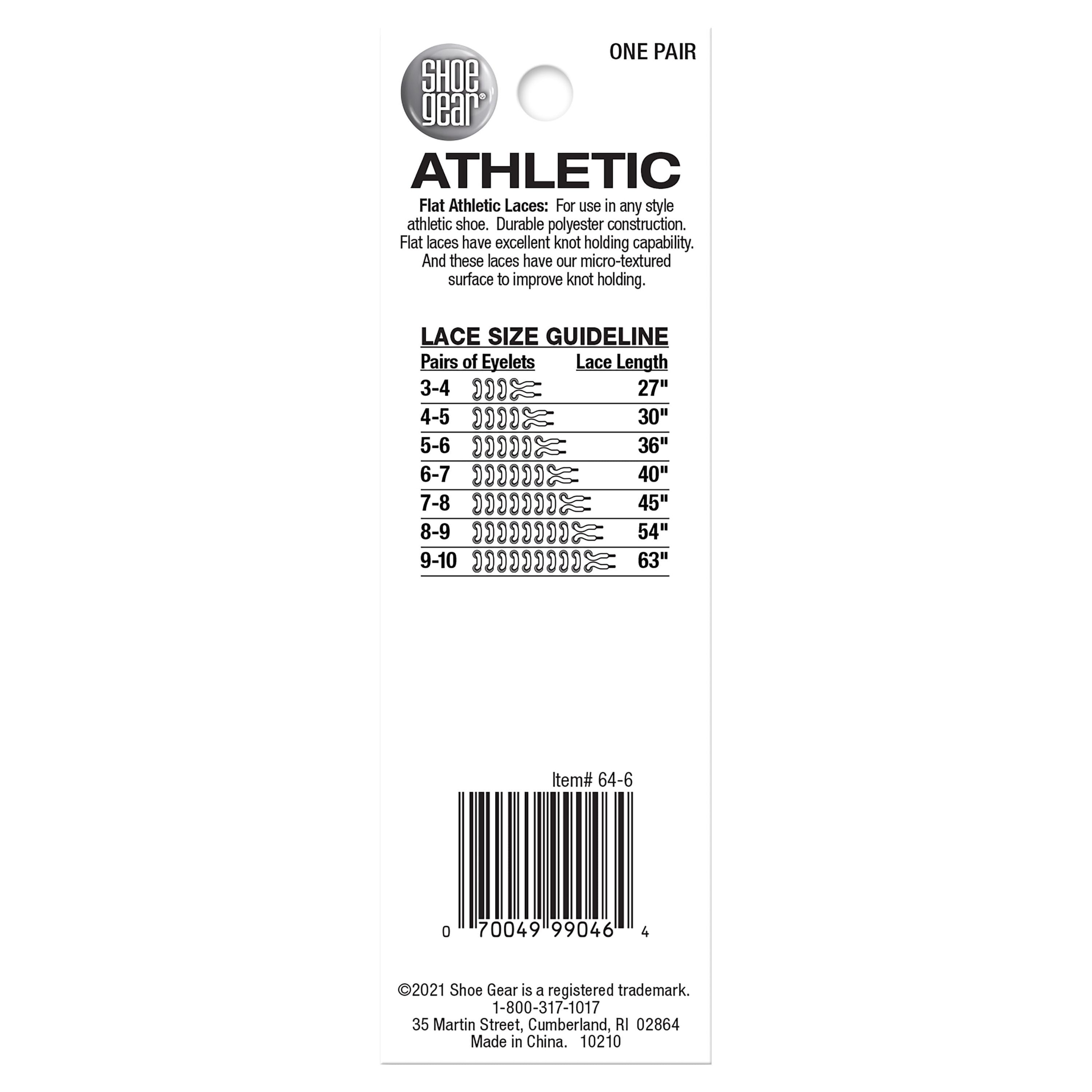 Shoe Gear Athletic Flat Laces for Men and Women, Polyester, Black, 54"