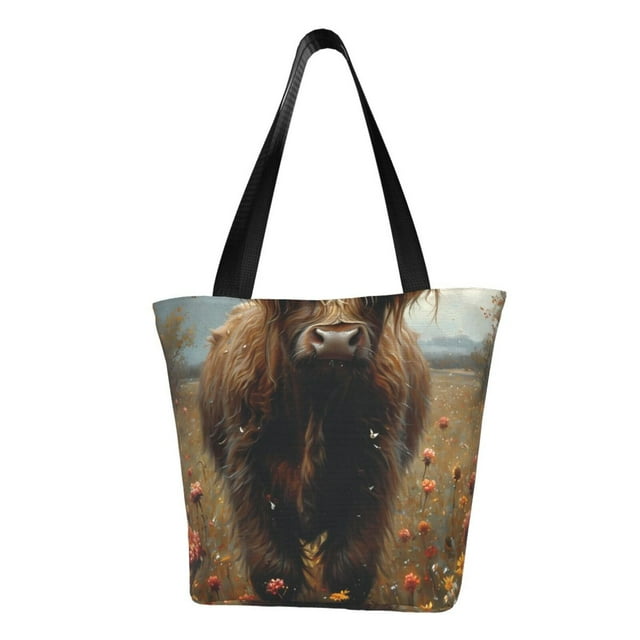 Balery Grassland Sunflower Cow Bolsa de Hombro con Diseño, Bolsa Grande y Duradera, Bolsa Versátil para Compras