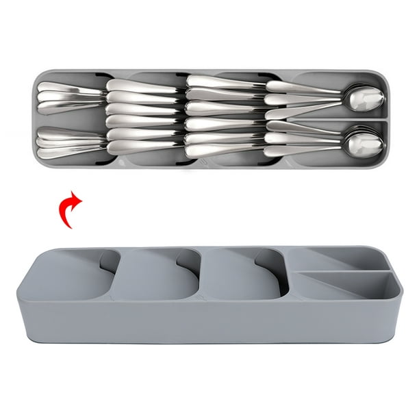 Kitchen Drawer Organizer Anti-Skid Base Tray Cutlery Knife Spoon Separation  Organizing Storage Box Saving Space Grey