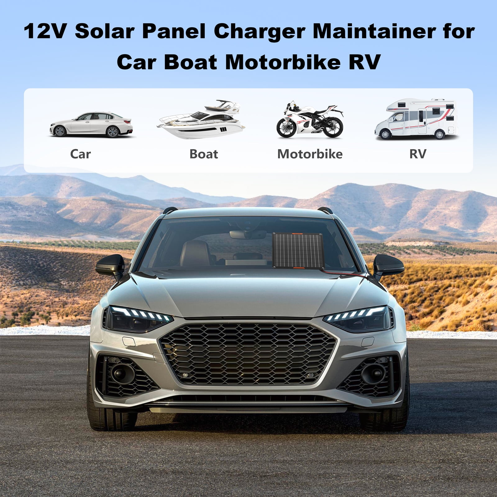 MHPOWOS 30 watt Solar Panel 12v Solar Battery Charger Trickle Charger Maintainer for Car Boat RV Motorcycle