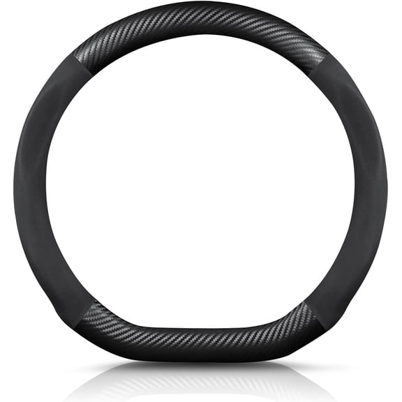 D-Shape Carbon Fiber Microfiber PU Leather Steering Wheel Cover Breathable Sweat Absorbent Sport 38 cm Anti-slip Car Steering Wheel Protector, Black