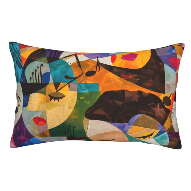 Fotbe Abstract Musical Faces Funda de Almohada Decorativa Estilo Occidental, Lujo en Algodón, Fundas para Almohadas King, Cojín Estampado para Decoración del Hogar-16"x24"