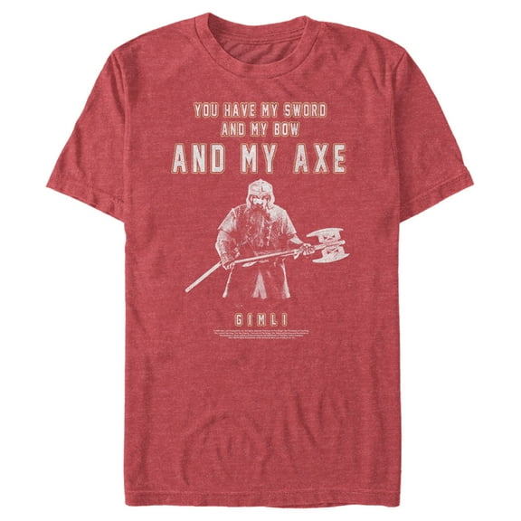 Men's The Lord of the Rings Fellowship of the Ring Gimli You Have My Sword and My Bow and My Axe Graphic Tee Red Heather 2X Large