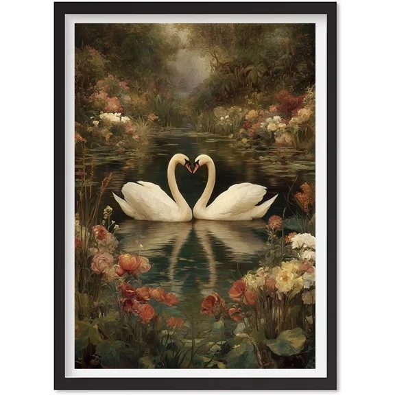 Romantic Swan Art Print | Sage Green Vintage Wall Art | Antique Farmhouse Swan, Matte Canvas Stretched, Posters for Room Bedroom Living Room Bathroom Wall Decor, Posters & Art Prints, Gift.