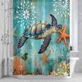 thumbnail image 2 of Ocean Turtle Starfish Bathroom Shower Curtain, Retro Coral Floral Sea Blue Theme Waterproof Washable Soft Bath Curtain for Bathtub Decor with 12 Hooks&Grommet, 66x72 Inch, 2 of 9